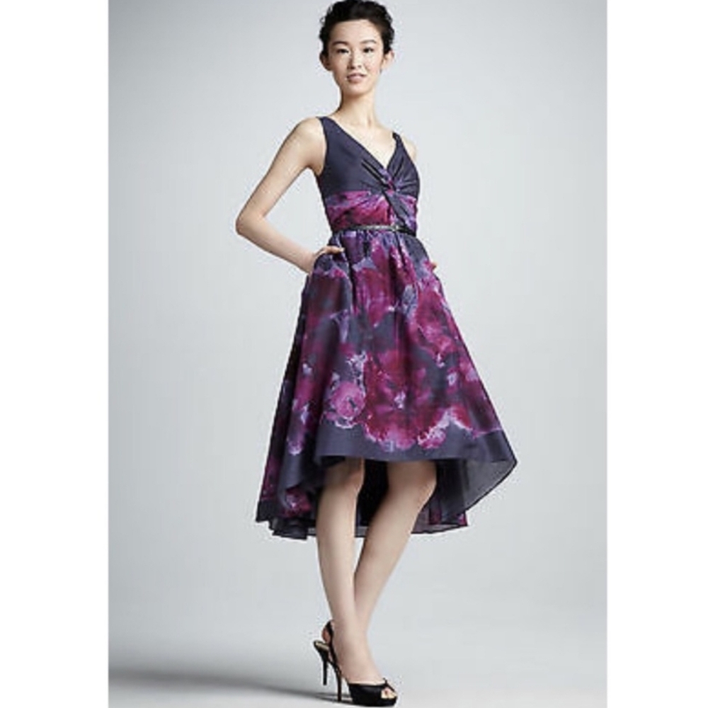 Lela Rose by Neiman Marcus Silk Blend Purple Floral Watercolor Dress Gown NWT 4